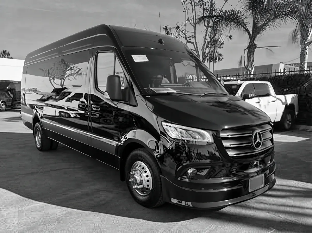 Black 2025 Mercedes-Benz Sprinter 13 Passenger Luxury Coach to rent