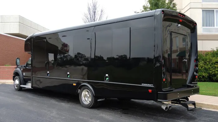 Black 28 Passenger Ford F550 Executive VIP Mini Coach exterior angle, angle 7