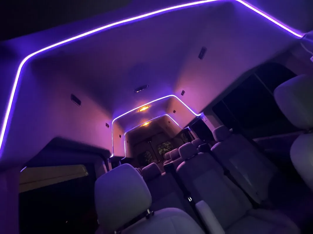 Ford Transit Van cabin view, angle 4 with high-roof cabin and LED ceiling lighting