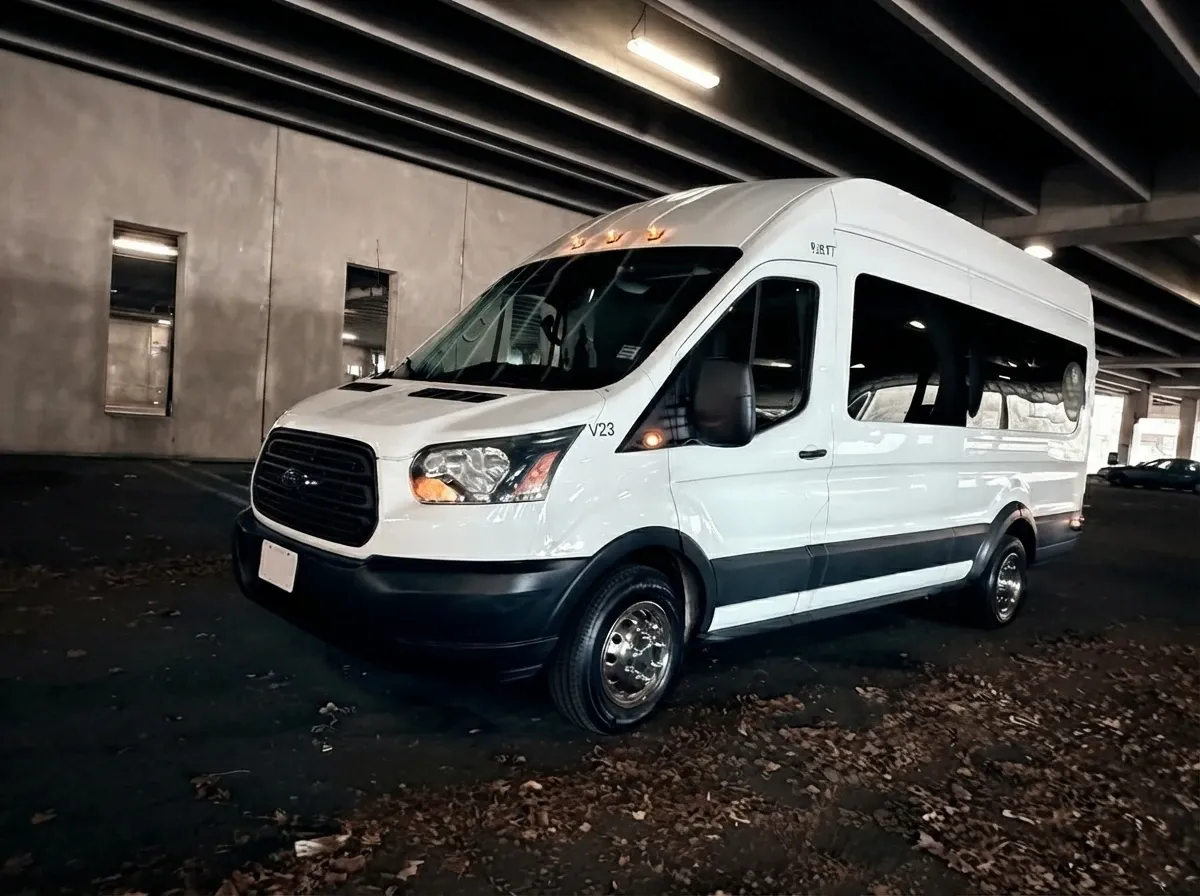 White Ford Transit Van, angle 3