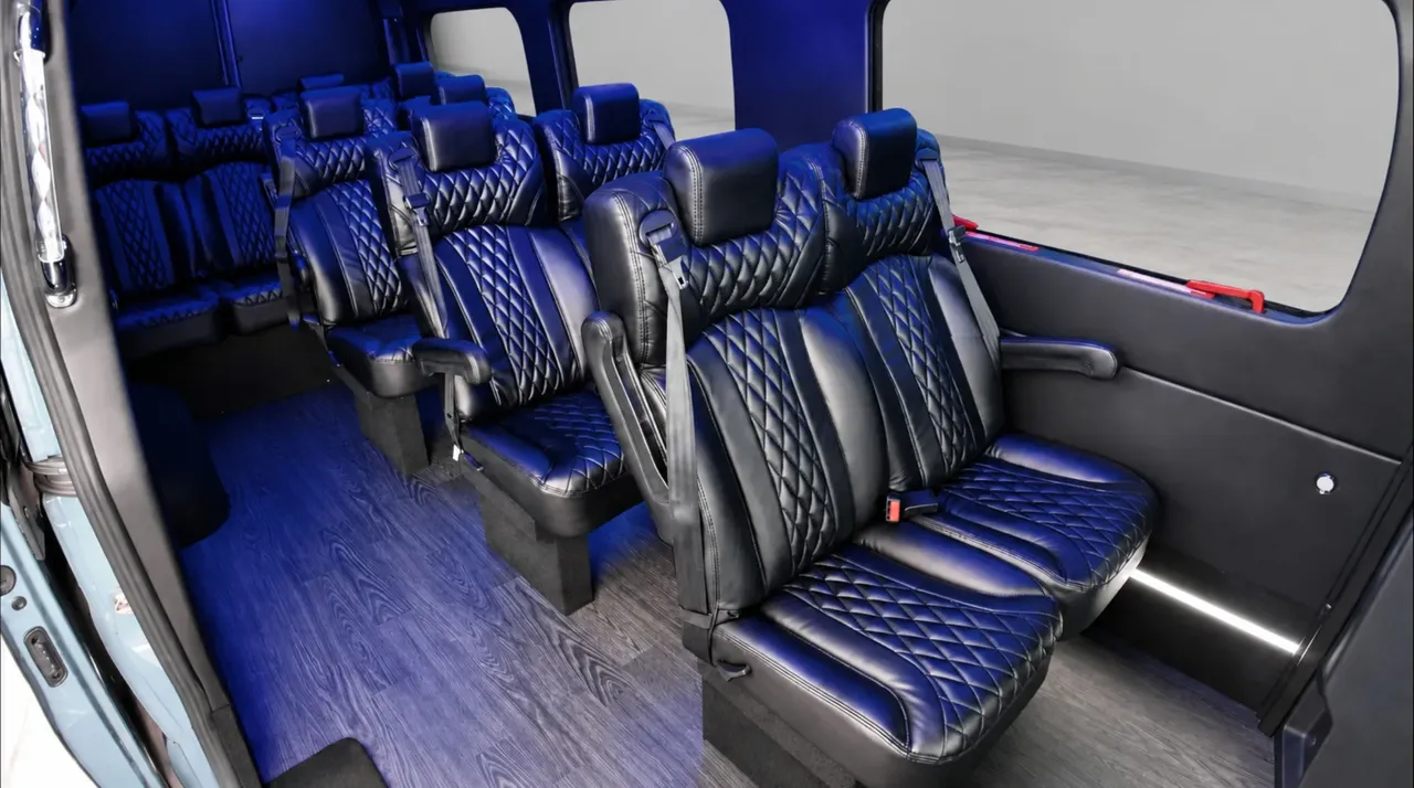 Gray Luxury Sprinter Shuttle Van cabin view