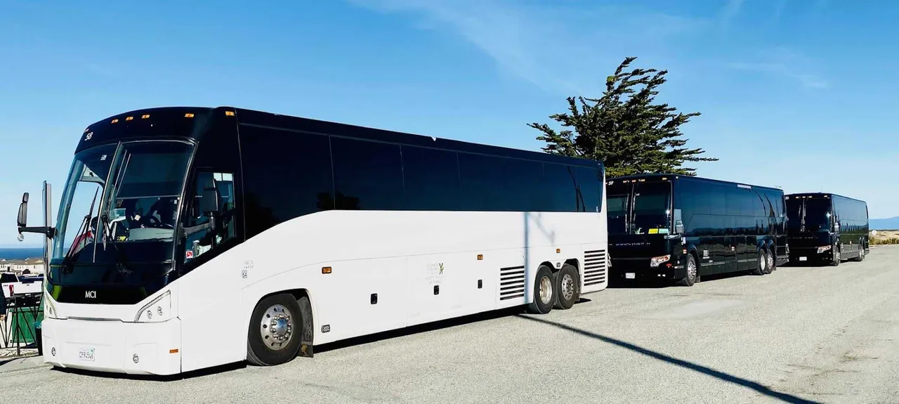 White MCI Motorcoach with tinted windows