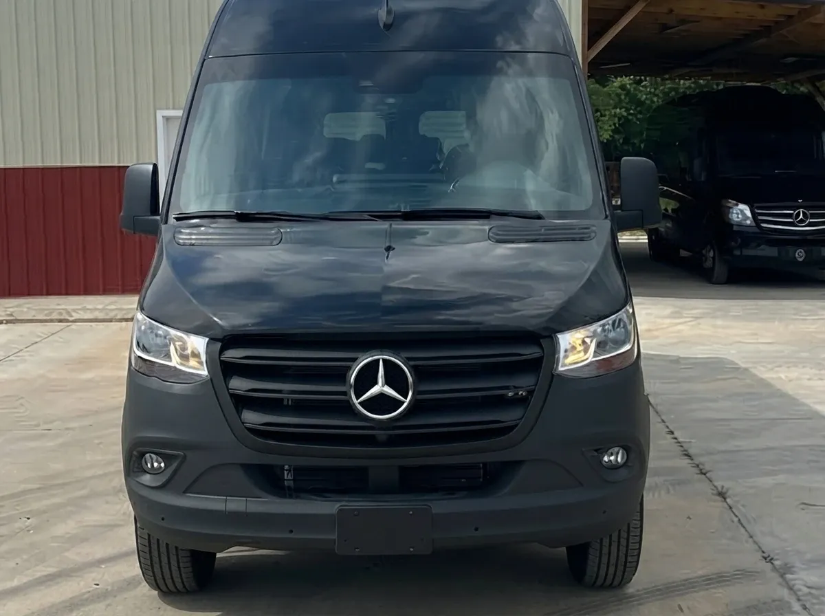 Black Mercedes-Benz Sprinter Shuttle Van, angle 6