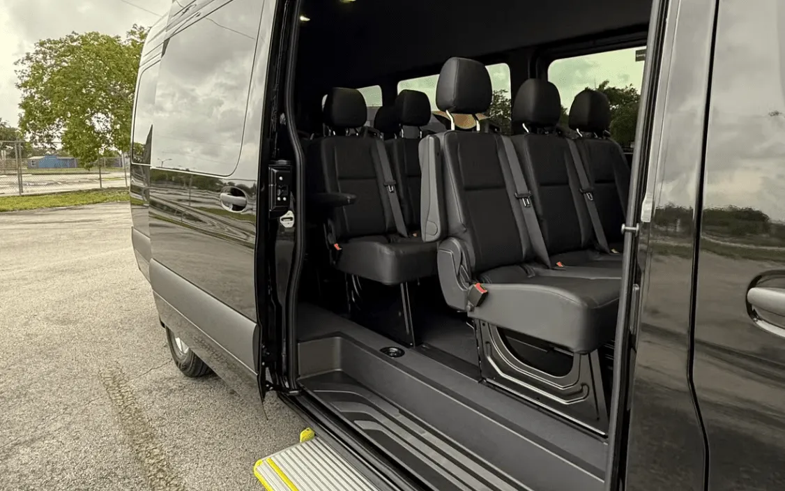 Mercedes-Benz Executive Sprinter cabin view with running boards