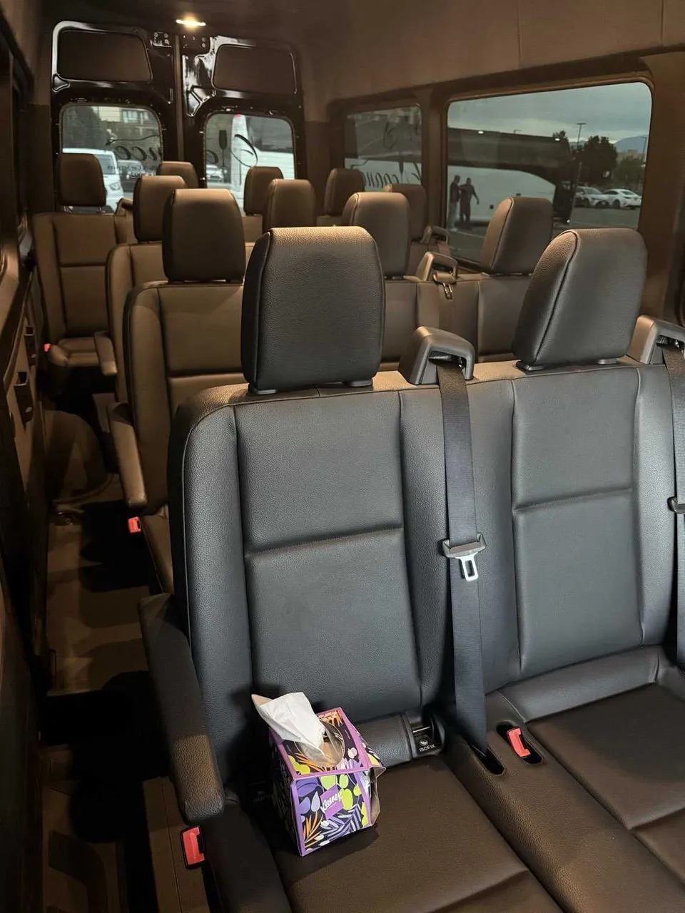Mercedes-Benz Sprinter cabin view, angle 2 with passenger seat belts